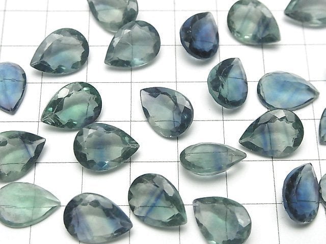 Hochwertiger grüner Fluorit AAA- Lose Stein Tropfenform facettiert 14x10mm 2 Stück