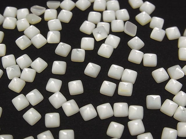 Hochwertige weiße Muschel (Silberlippen-Auster) AAA Zuckerlaib Schnitt 4x4mm 4 Stück