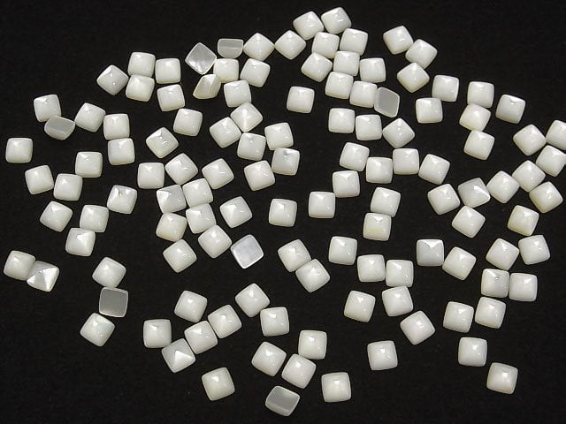 Hochwertige weiße Muschel (Silberlippen-Auster) AAA Zuckerlaib Schnitt 4x4mm 4 Stück