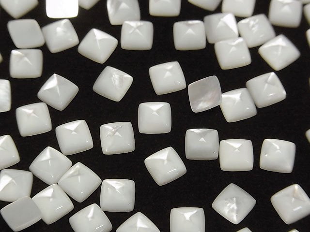 Hochwertige weiße Muschel (Silberlippen-Auster) AAA Zuckerlaib Schnitt 6x6mm 4 Stück