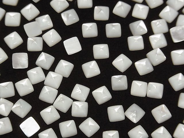 Hochwertige weiße Muschel (Silberlippen-Auster) AAA Zuckerlaib Schnitt 6x6mm 4 Stück