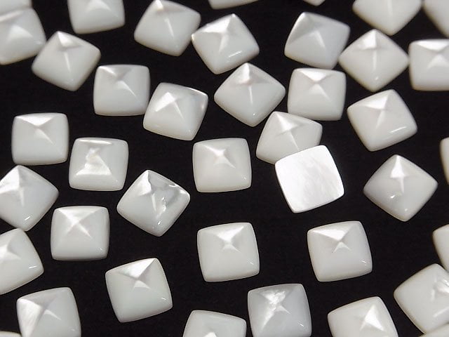 Hochwertige weiße Muschel (Silberlippen-Auster) AAA Zuckerlaib Schnitt 8x8mm 4 Stück