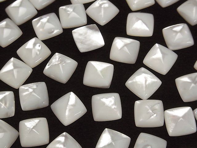 Hochwertige weiße Muschel (Silberlippen-Auster) AAA Zuckerlaib Schnitt 10x10mm 2 Stück