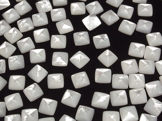 Hochwertige weiße Muschel (Silberlippen-Auster) AAA Zuckerlaib Schnitt 10x10mm 2 Stück