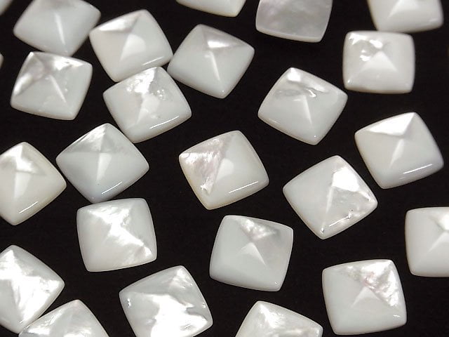 Hochwertige weiße Muschel (Silberlippen-Auster) AAA Zuckerlaib Schnitt 12x12mm 2 Stück