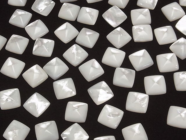 Hochwertige weiße Muschel (Silberlippen-Auster) AAA Zuckerlaib Schnitt 12x12mm 2 Stück
