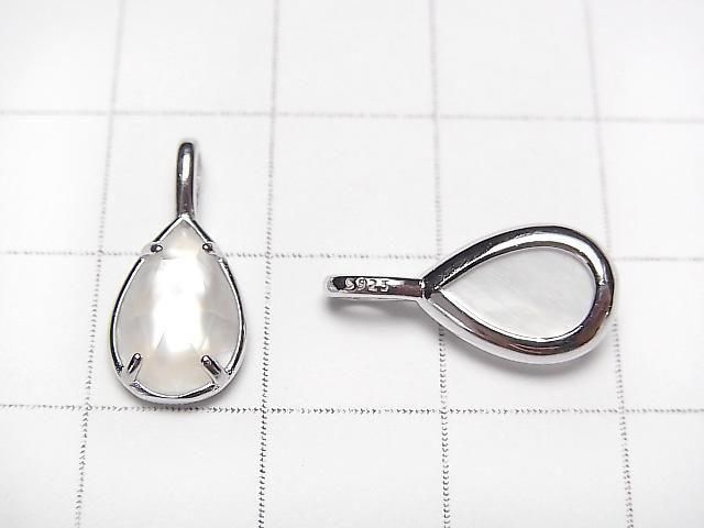 White Shell x Crystal AAA Bezel Setting Faceted Pear Shape 12x8mm Silver925 1pc