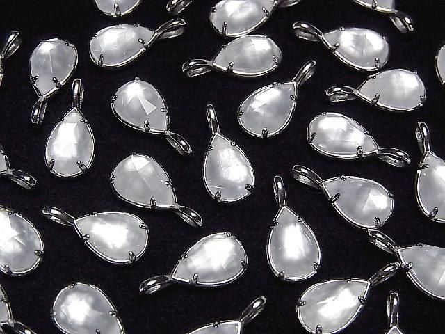 White Shell x Crystal AAA Bezel Setting Faceted Pear Shape 12x8mm Silver925 1pc