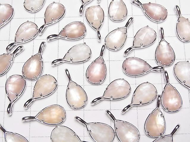 Pink Shell x Crystal AAA Bezel Setting Faceted Pear Shape 12x8mm Silver925 1pc