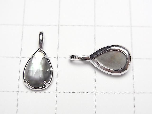 Black Shell x Crystal AAA Bezel Setting Faceted Pear Shape 12x8mm Silver925 1pc