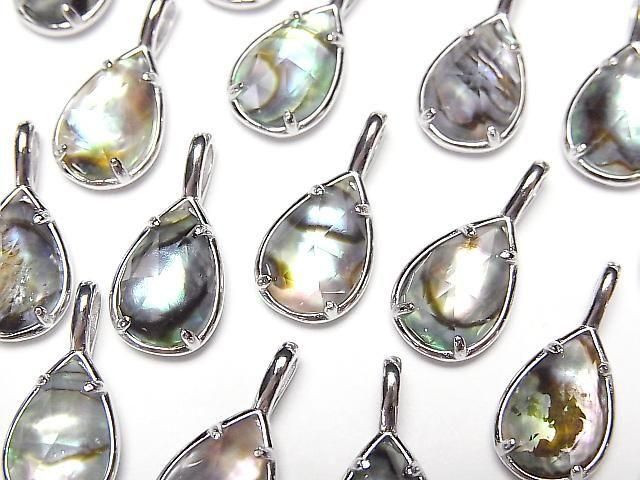 Abalone Shell x Crystal AAA Bezel Setting Faceted Pear Shape 12x8mm Silver925 1pc