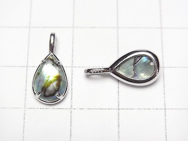 Abalone Shell x Crystal AAA Bezel Setting Faceted Pear Shape 12x8mm Silver925 1pc
