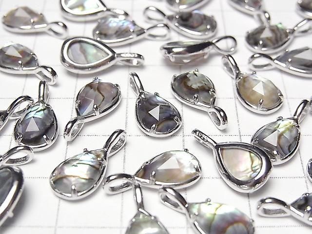 Abalone Shell x Crystal AAA Bezel Setting Faceted Pear Shape 12x8mm Silver925 1pc