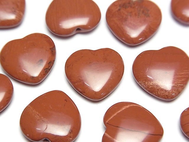 Red Jasper Half Drilled Hole Heart 14.5x15x5mm 2pcs