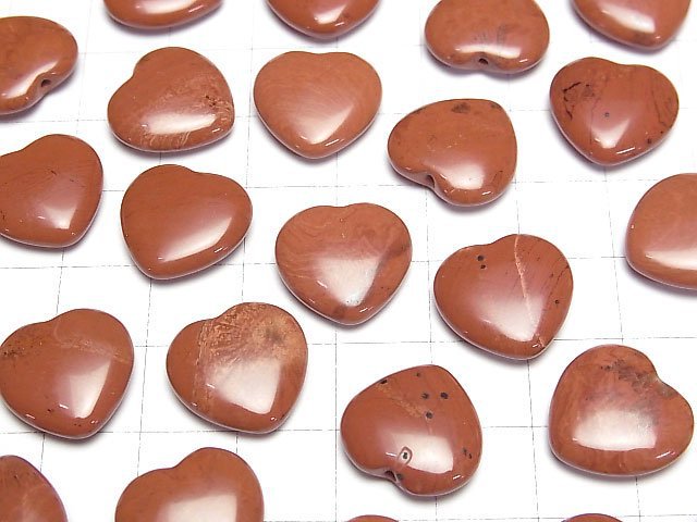 Roter Jaspis halb durchbohrtes Loch Herz 14,5x15x5mm 2 Stück
