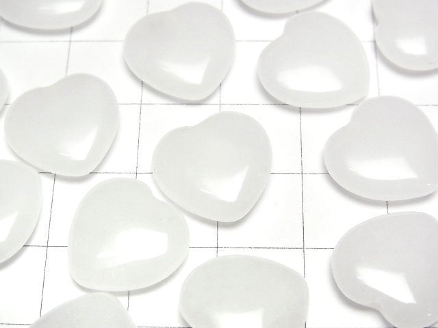 White Jade Half Drilled Hole Heart 14.5x15x4.5mm 2pcs