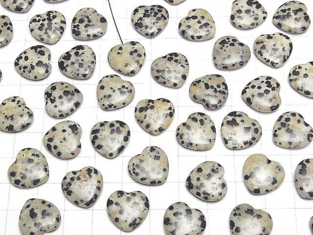 Dalmatiner-Jaspis Halb Durchbohrtes Loch Herz 15x15x4.5mm 2Stücke