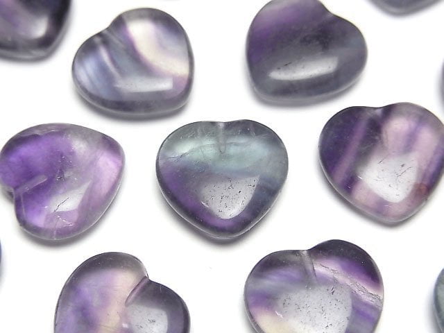 Multicolor Fluorite AA Half Drilled Hole Heart 14x14.5x5.5mm 2pcs