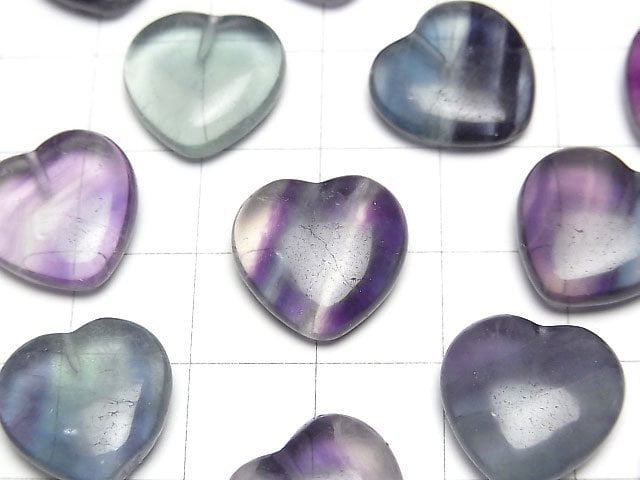 Multicolor Fluorite AA Half Drilled Hole Heart 14x14.5x5.5mm 2pcs