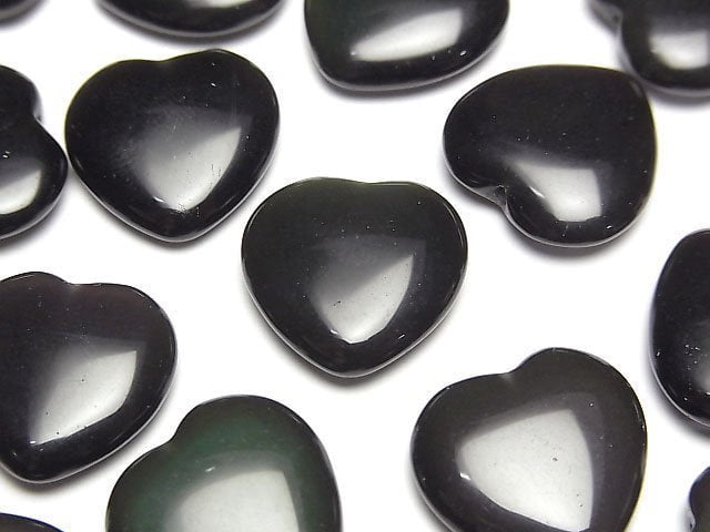 Rainbow Obsidian Half Drilled Hole Heart 14.5x15x4.5mm 2pcs