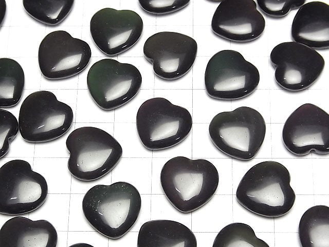 Regenbogenobsidian Halb Durchbohrtes Loch Herz 14.5x15x4.5mm 2Stücke