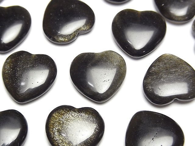 Golden Obsidian Half Drilled Hole Heart 14.5x15x4.5mm 2pcs
