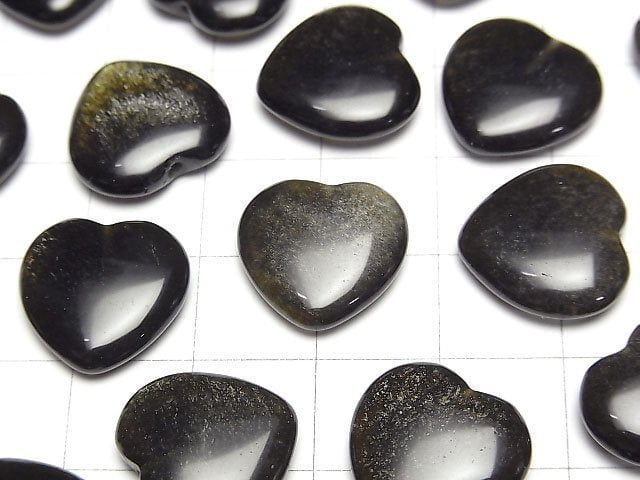 Golden Obsidian Half Drilled Hole Heart 14.5x15x4.5mm 2pcs