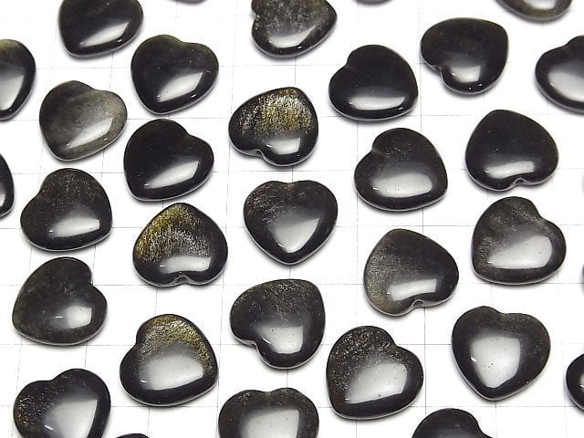 Goldener Obsidian Halb Durchbohrtes Loch Herz 14.5x15x4.5mm 2Stücke