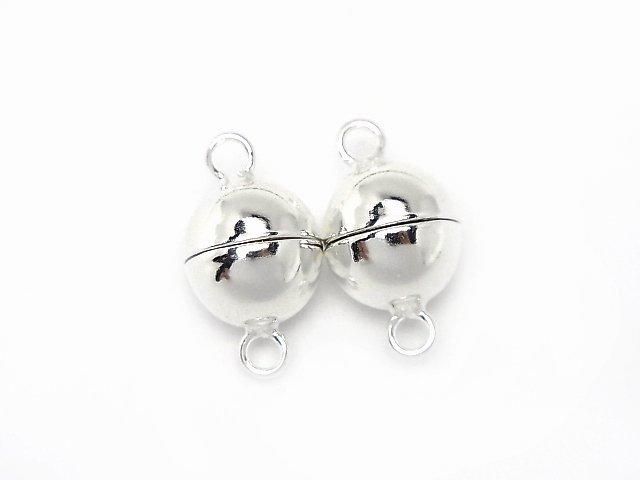 Silver 925 Magnetic Clasp, Round, 6mm, 8mm, No Coating, 1 Pair