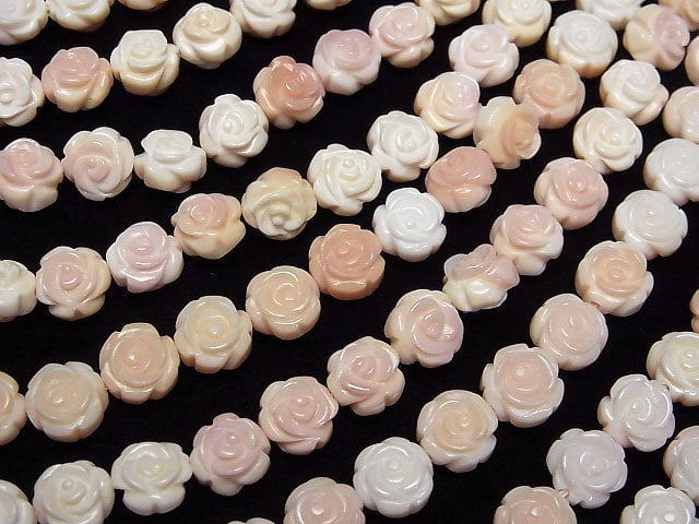 Queen Conch Shell AAA Rose Carving (Both Side Finish) 8mm 1/4 or 1strand beads (aprx.15inch/38cm)