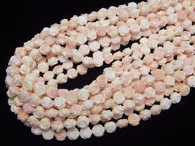 Queen Conch Shell AAA Rose Carving (Both Side Finish) 8mm 1/4 or 1strand beads (aprx.15inch/38cm)