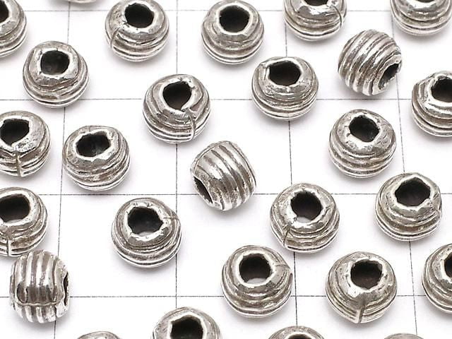 Karen Silver Line Carved Rondelle 6x6x4.5mm 2pcs