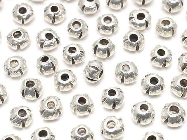 Karen Silver Line Carved Rondelle 4x4x3mm White Silver 5pcs
