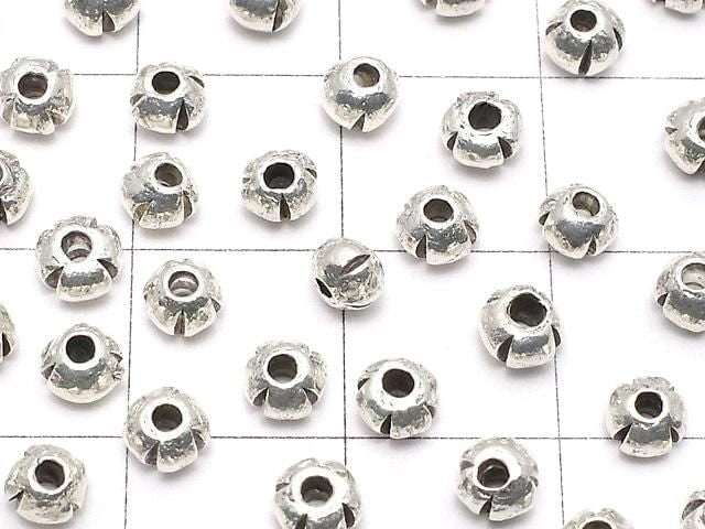 Karen Silver Line Carved Rondelle 4x4x3mm White Silver 5pcs