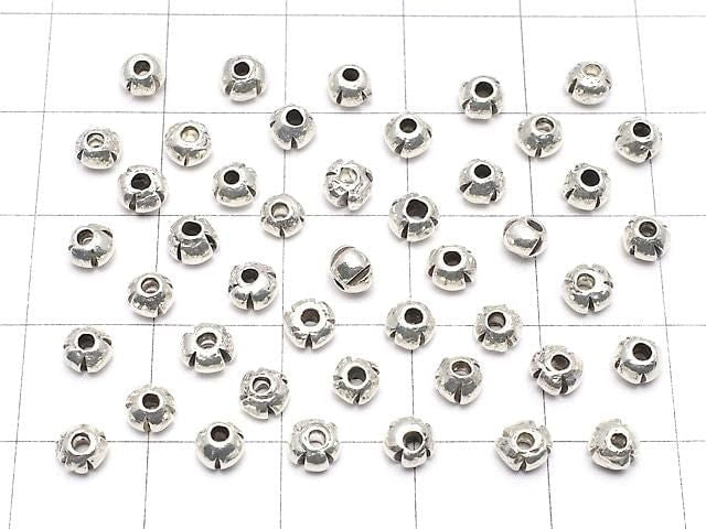 Karen Silver Line Carved Rondelle 4x4x3mm White Silver 5pcs