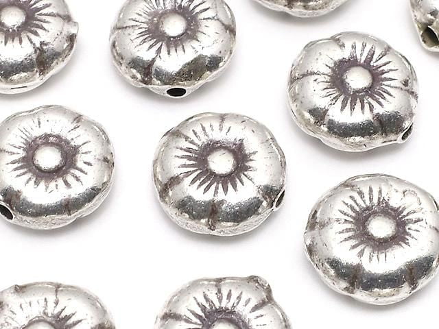 Karen Silver Flower Motif Bead 12x12x5mm 1pc