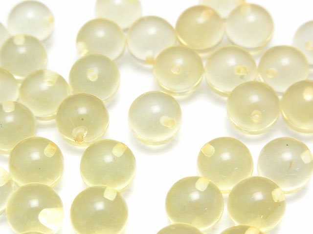 Yellow color Amber Half Drilled Hole Round 9mm 6pcs