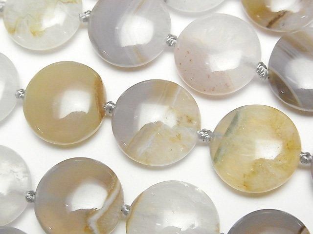 Agate x Quartz Coin 18x18mm half or 1strand beads (aprx.15inch/36cm)