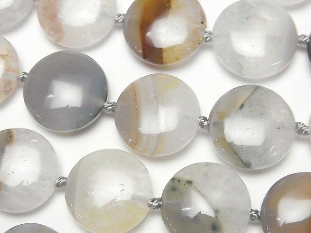 Agate x Quartz Coin 18x18mm half or 1strand beads (aprx.15inch/36cm)