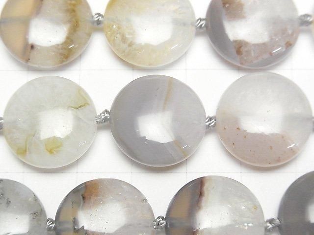 Achat x Quarz Münze 18x18mm halb oder 1 Strang Perlen (ca. 15 Zoll/36 cm)