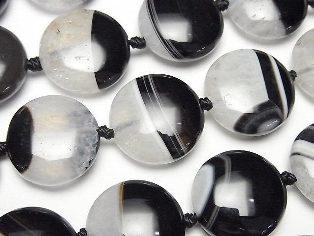 Black Agate x Quartz Coin 18x18mm half or 1strand beads (aprx.15inch/36cm)