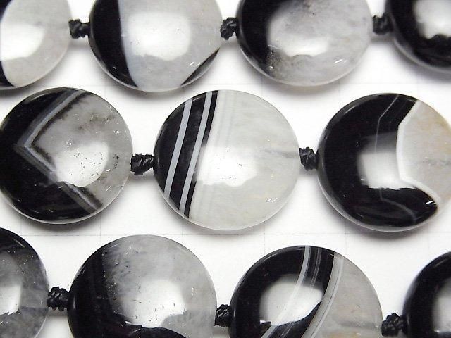 Black Agate x Quartz Coin 18x18mm half or 1strand beads (aprx.15inch/36cm)