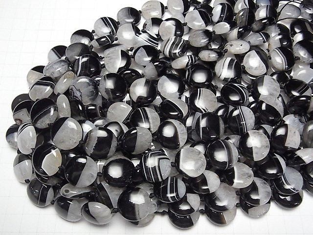 Schwarzer Achat x Quarz Münze 18x18mm halb oder 1 Strang Perlen (ca. 15 Zoll/36 cm)