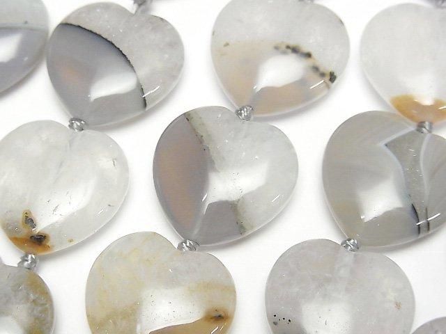 Agate x Quartz Vertical Hole Heart 19x20mm half or 1strand beads (aprx.15inch/36cm)