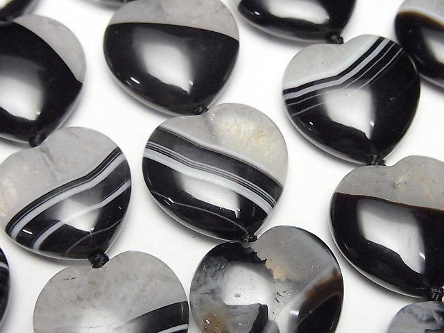 Black Agate x Quartz Vertical Hole Heart 19x20mm half or 1strand beads (aprx.15inch/36cm)