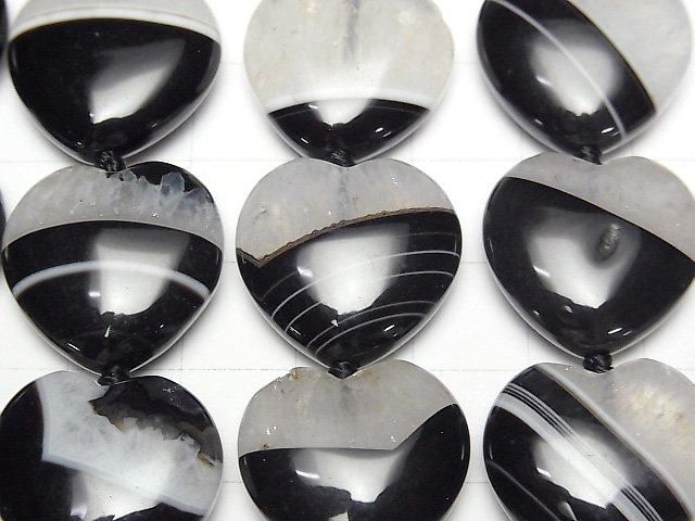 Black Agate x Quartz Vertical Hole Heart 19x20mm half or 1strand beads (aprx.15inch/36cm)
