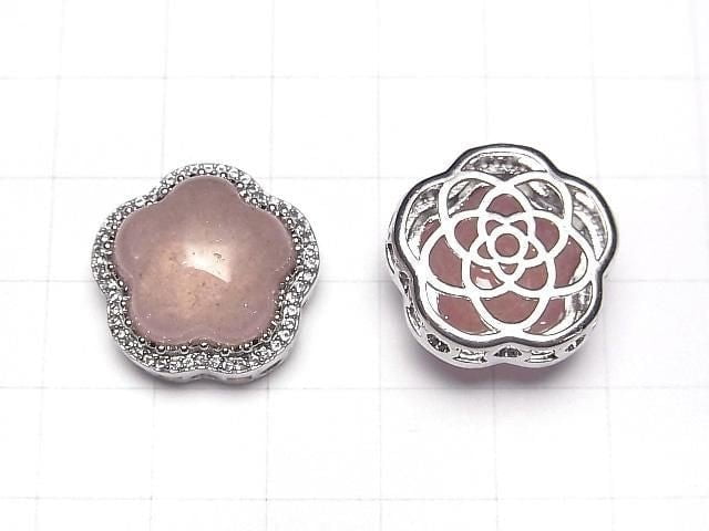 Pink Epidote AAA CZ Bezel Setting Flower Motif Through Type 20mm 1pc