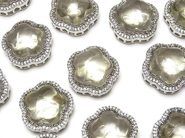 Lemon Quartz AAA-CZ Bezel Setting Flower Motif Through Type 20mm 1pc