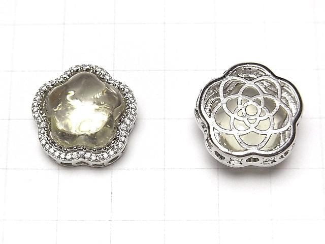 Lemon Quartz AAA-CZ Bezel Setting Flower Motif Through Type 20mm 1pc