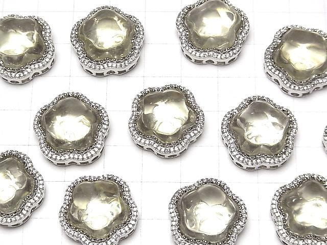 Lemon Quartz AAA-CZ Bezel Setting Flower Motif Through Type 20mm 1pc
